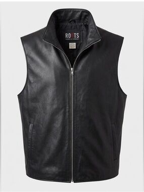 Vintage Roots Black Leather Zip-Front Vest, size XXL but fits smaller